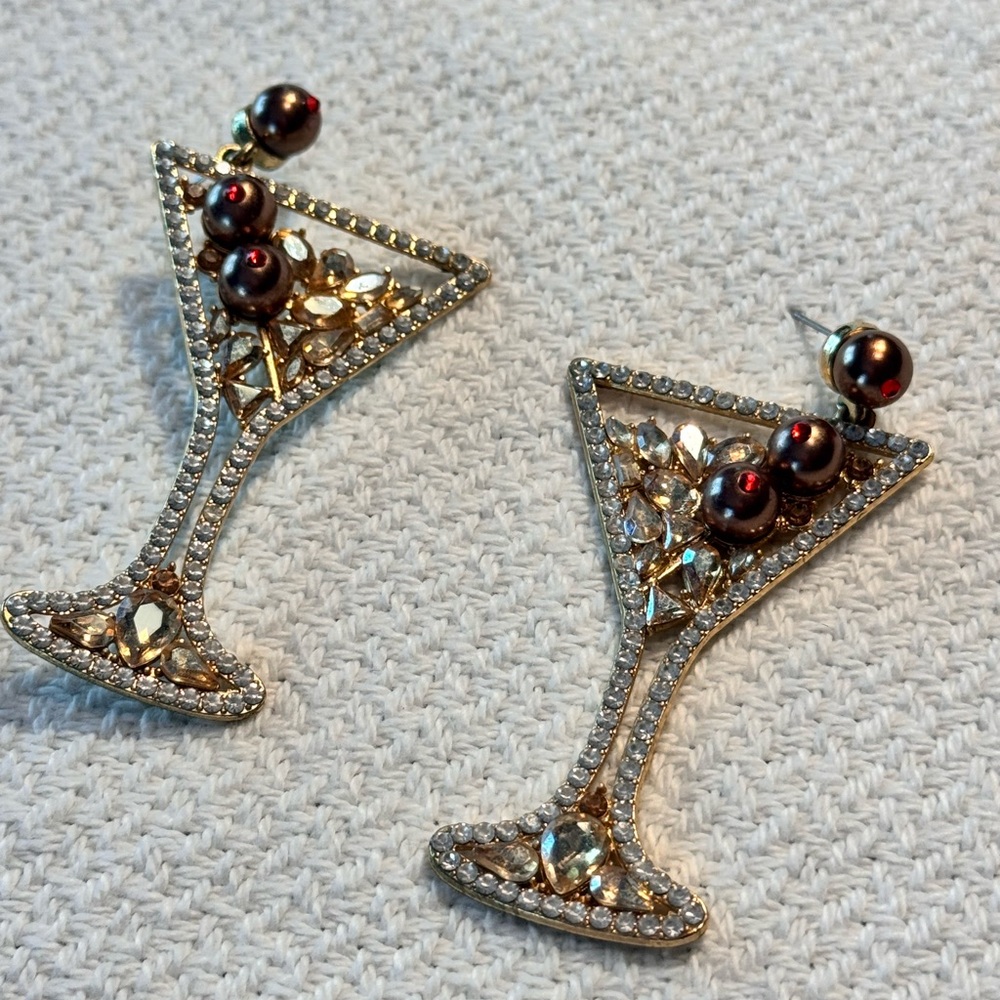Gold and Silver Martini Glass Earrings